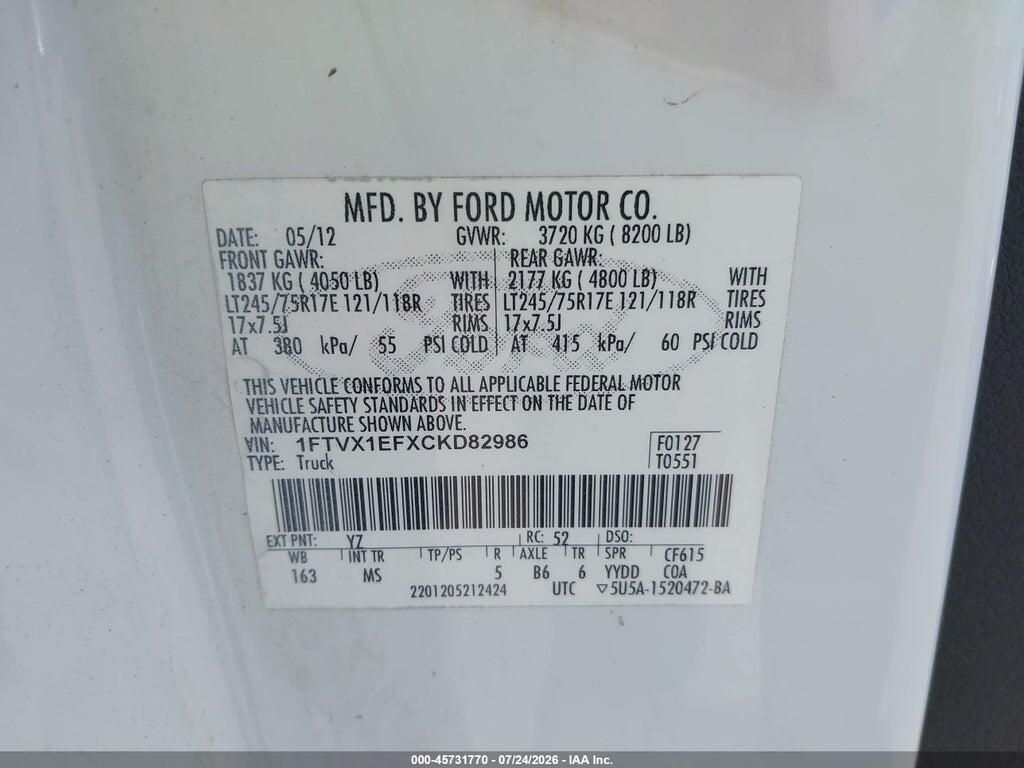 1FTVX1EFXCKD82986 2012 FORD F-150 photo no. 9