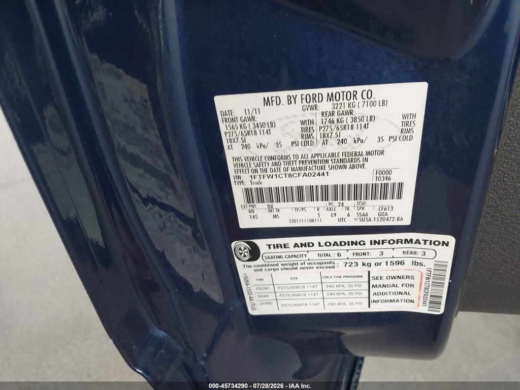 1FTFW1CT8CFA02441 2012 FORD F-150 photo no. 9