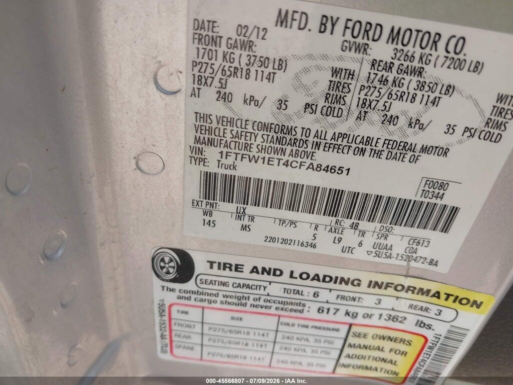 1FTFW1ET4CFA84651 2012 FORD F-150 photo no. 9