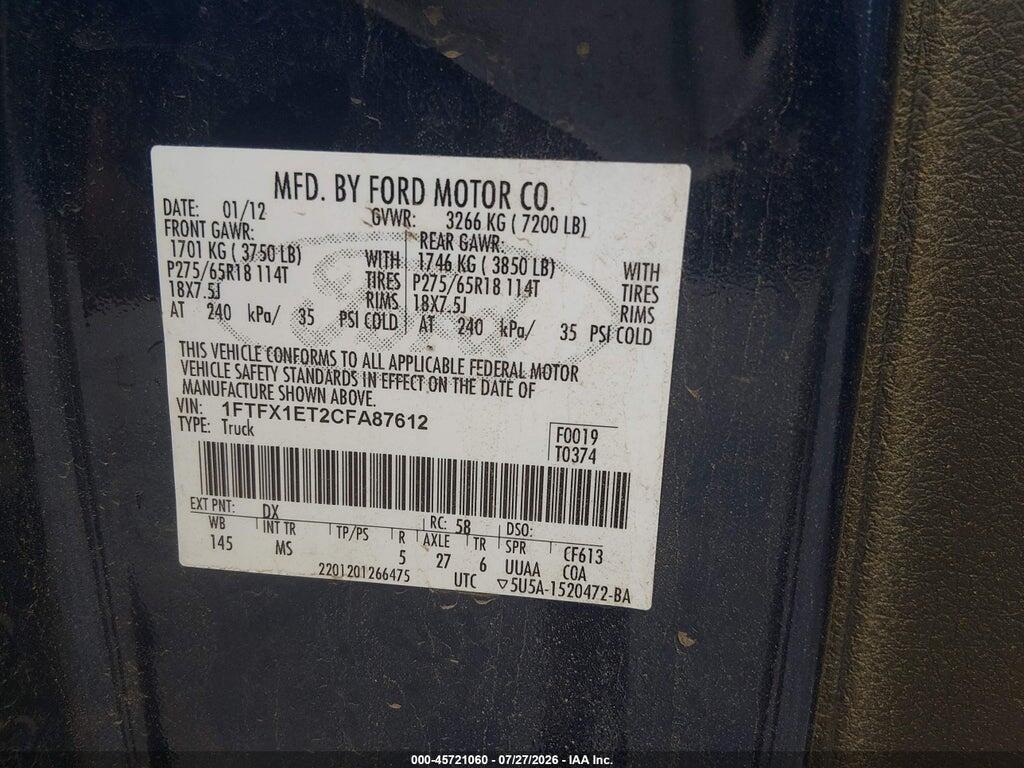 1FTFX1ET2CFA87612 2012 FORD F-150 photo no. 9