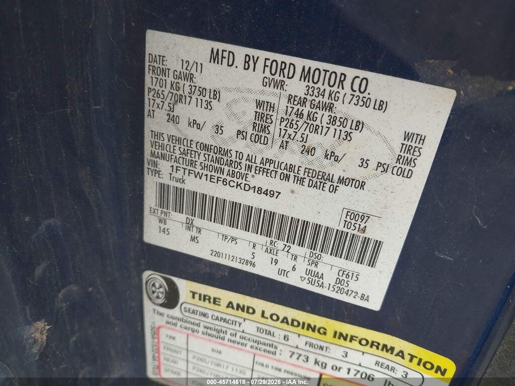 1FTFW1EF6CKD18497 2012 FORD F-150 photo no. 9