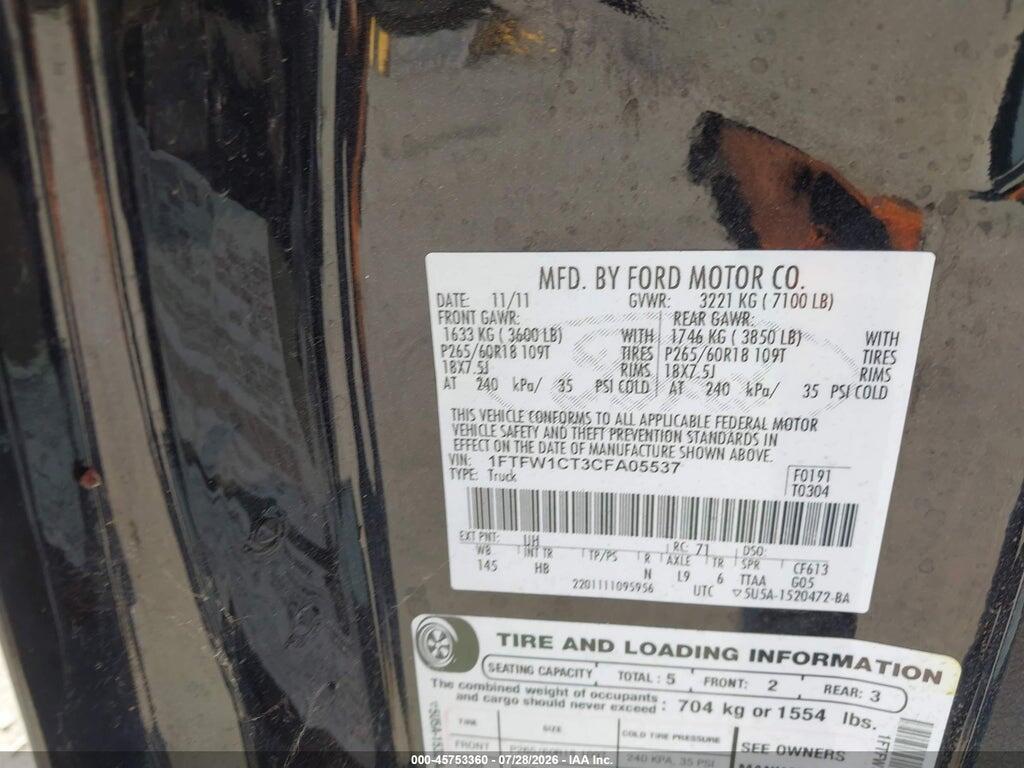 1FTFW1CT3CFA05537 2012 FORD F-150 photo no. 9