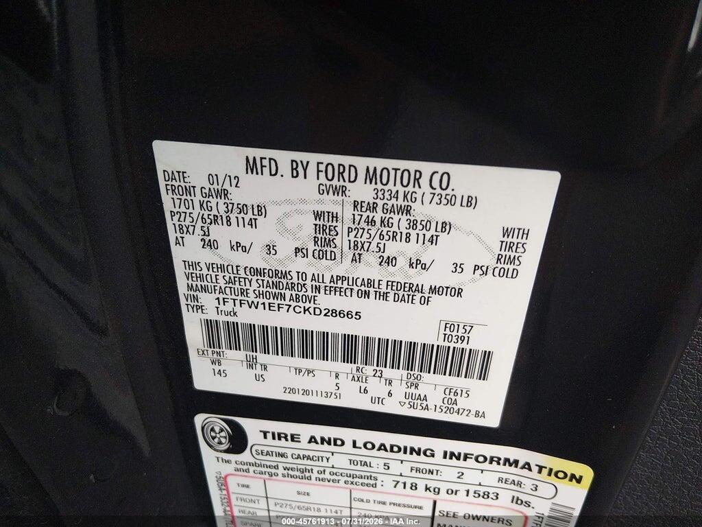 1FTFW1EF7CKD28665 2012 FORD F-150 photo no. 9