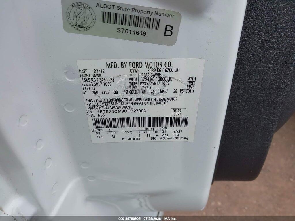 1FTEX1CM9CFB27093 2012 FORD F-150 photo no. 9
