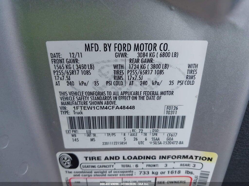 1FTEW1CM4CFA48448 2012 FORD F-150 photo no. 9