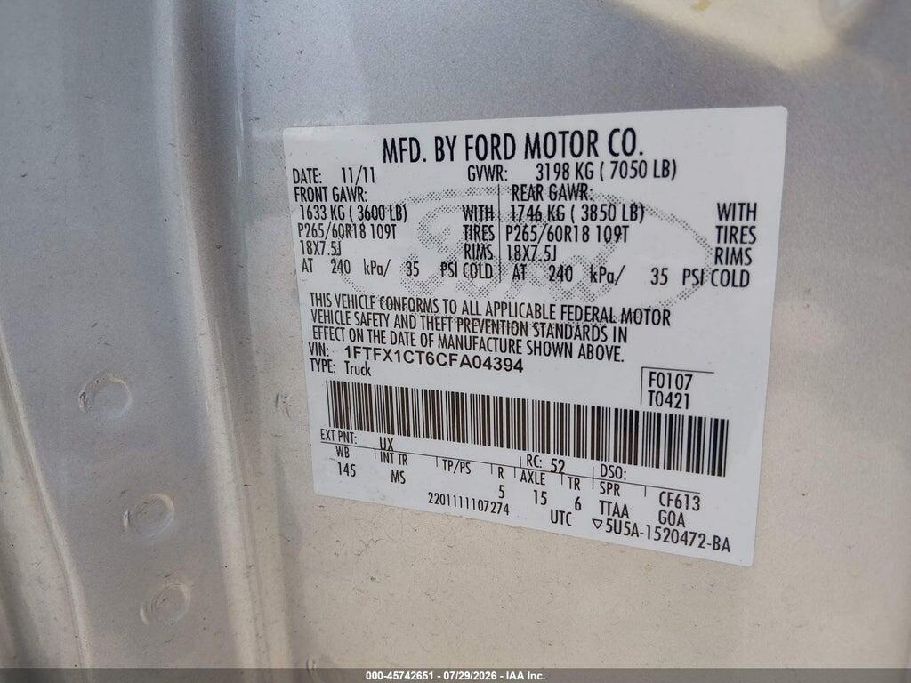1FTFX1CT6CFA04394 2012 FORD F-150 photo no. 9