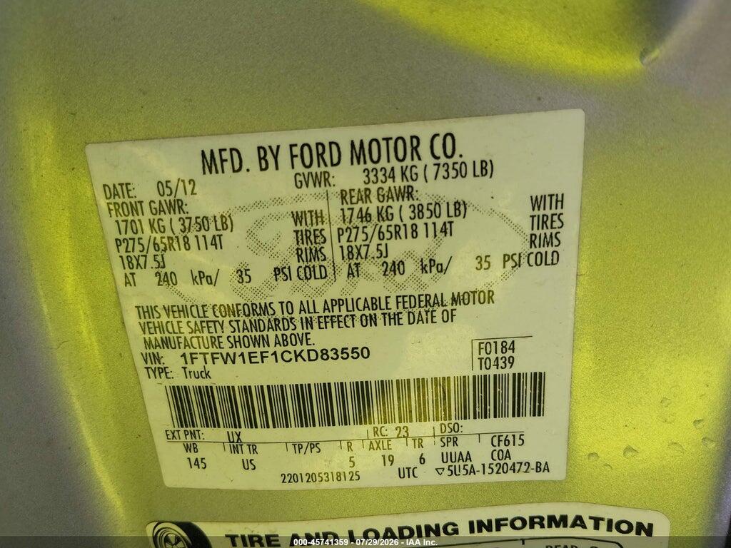 1FTFW1EF1CKD83550 2012 FORD F-150 photo no. 9