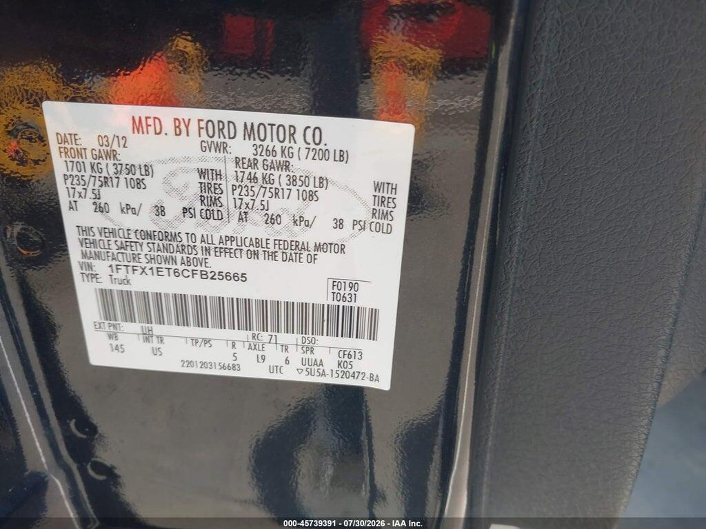 1FTFX1ET6CFB25665 2012 FORD F-150 photo no. 9