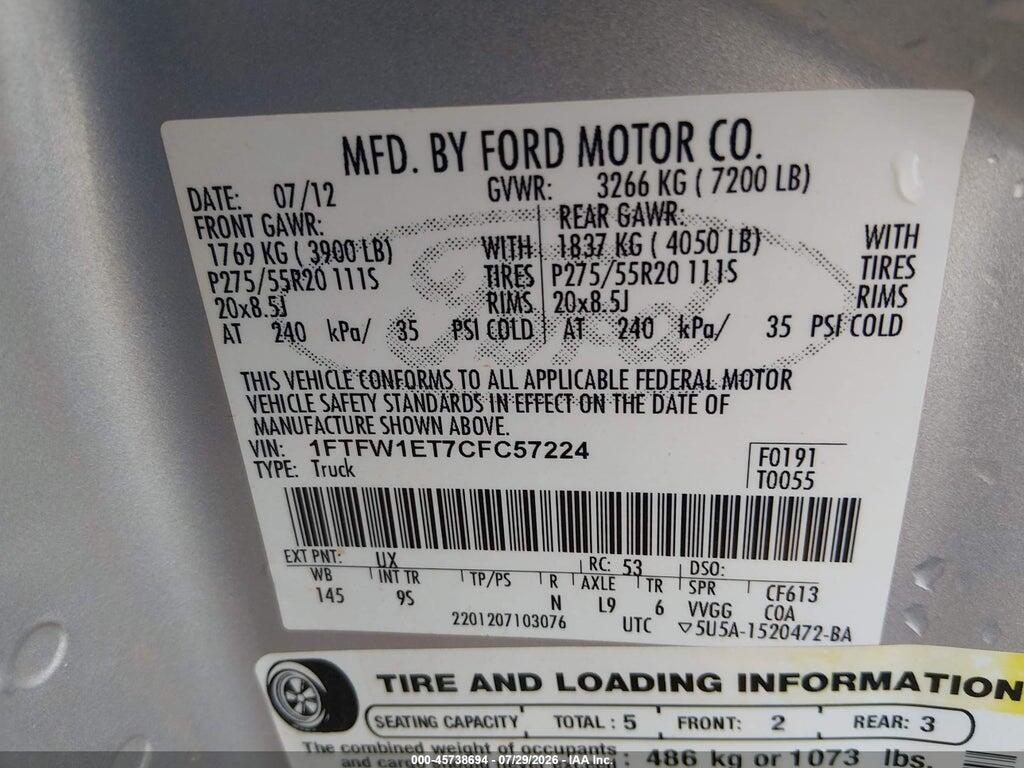 1FTFW1ET7CFC57224 2012 FORD F-150 photo no. 9