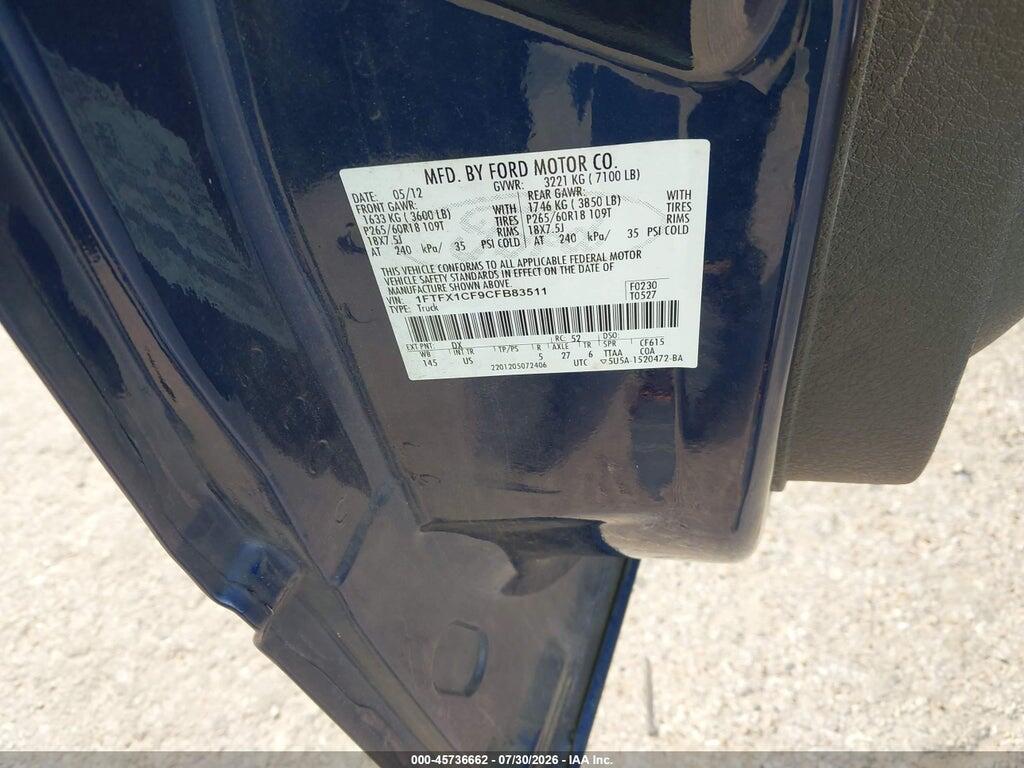 1FTFX1CF9CFB83511 2012 FORD F-150 photo no. 9