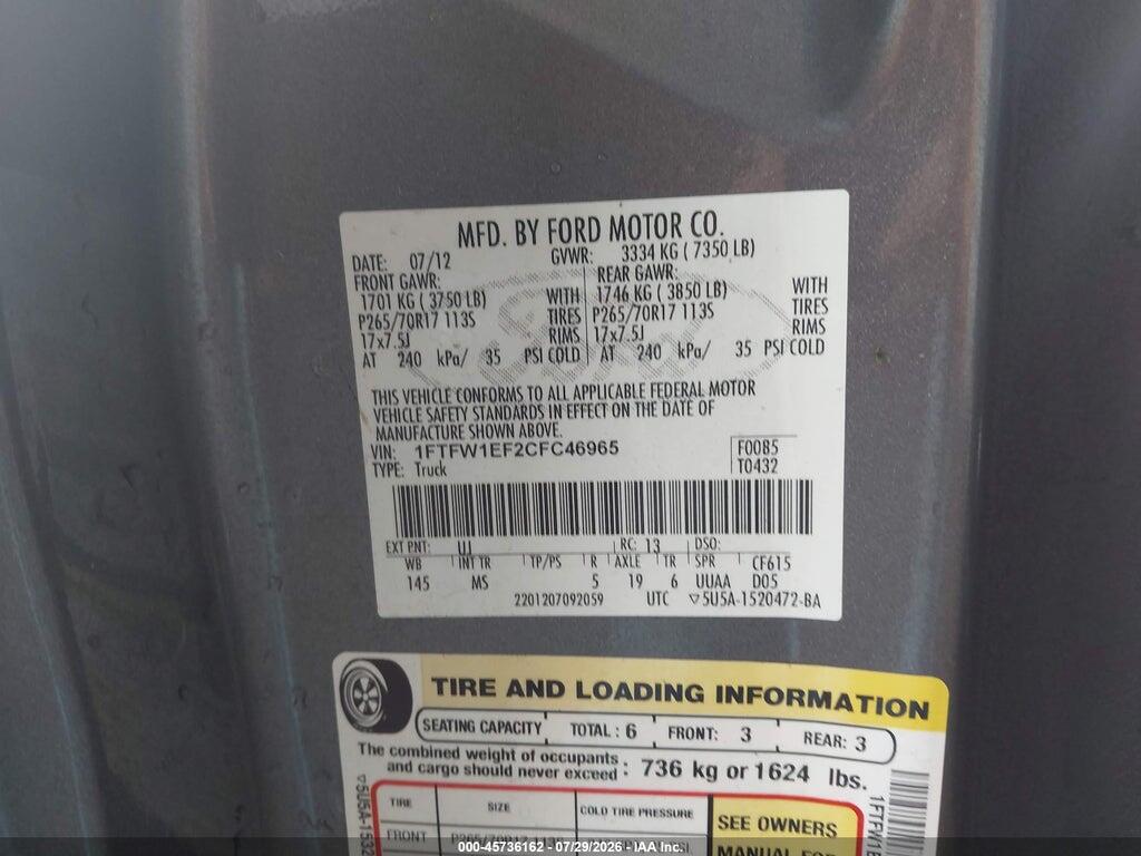 1FTFW1EF2CFC46965 2012 FORD F-150 photo no. 9