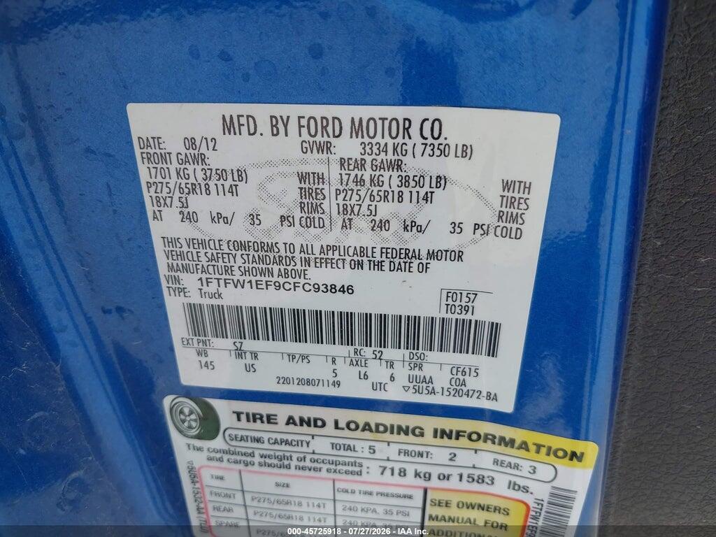 1FTFW1EF9CFC93846 2012 FORD F-150 photo no. 9