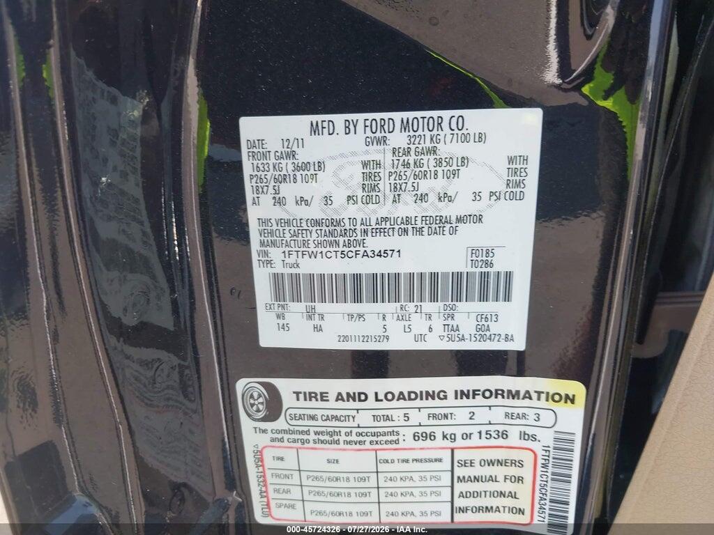1FTFW1CT5CFA34571 2012 FORD F-150 photo no. 9