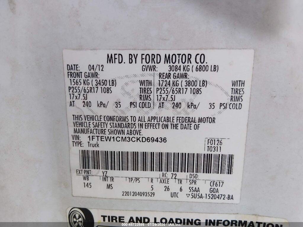 1FTEW1CM3CKD69436 2012 FORD F-150 photo no. 9