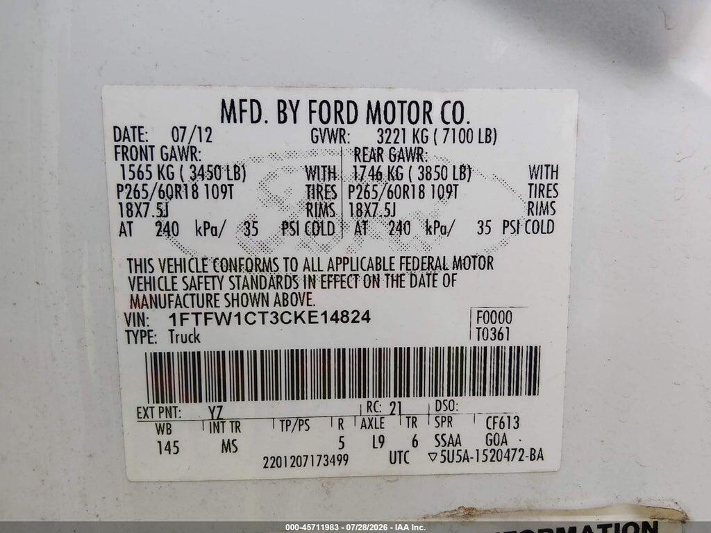 1FTFW1CT3CKE14824 2012 FORD F-150 photo no. 9