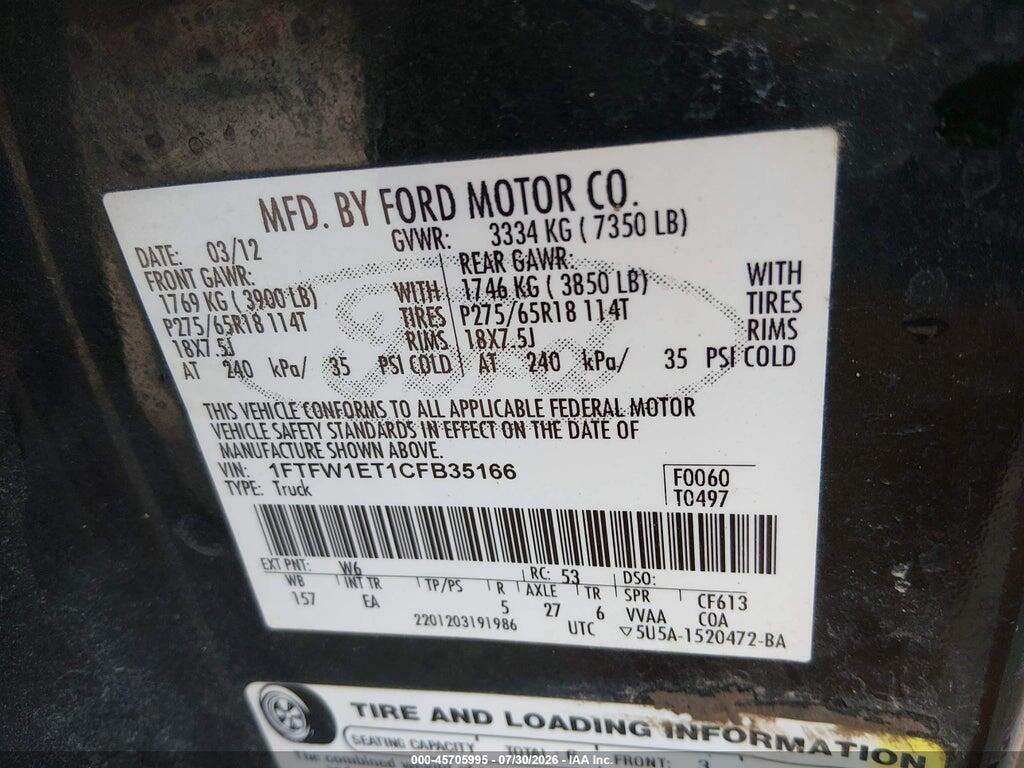 1FTFW1ET1CFB35166 2012 FORD F-150 photo no. 9