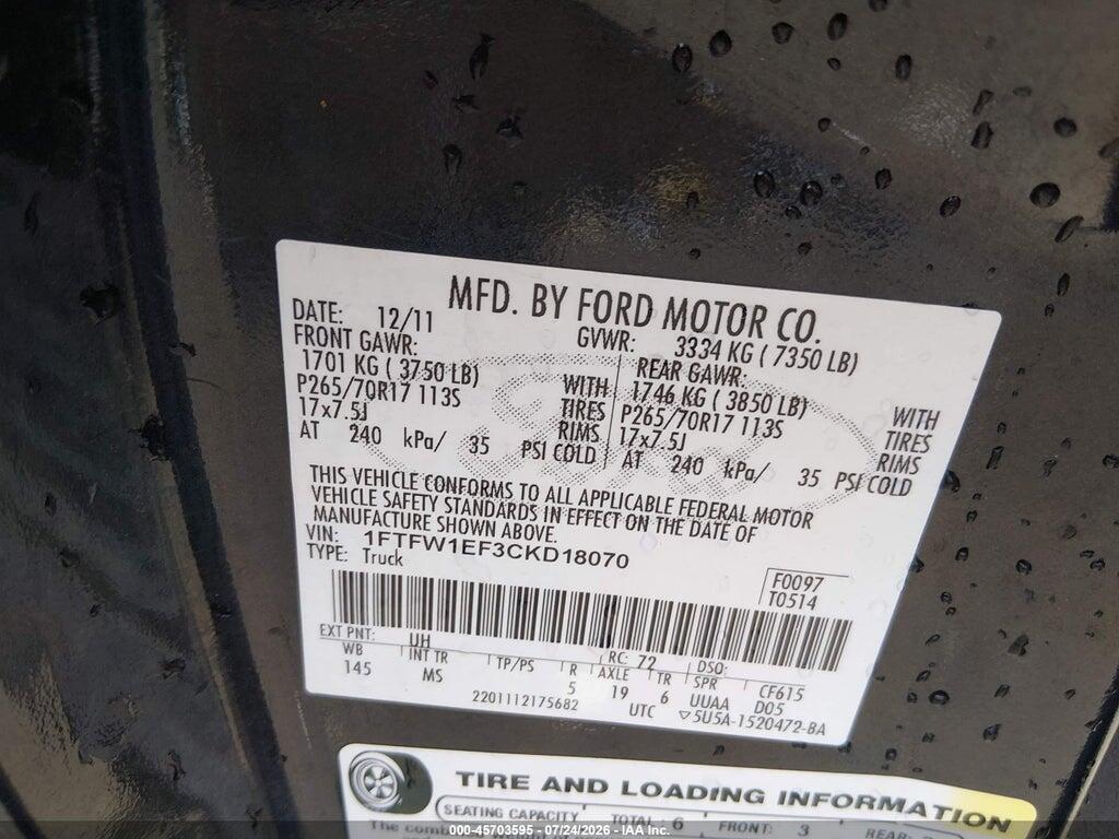 1FTFW1EF3CKD18070 2012 FORD F-150 photo no. 9