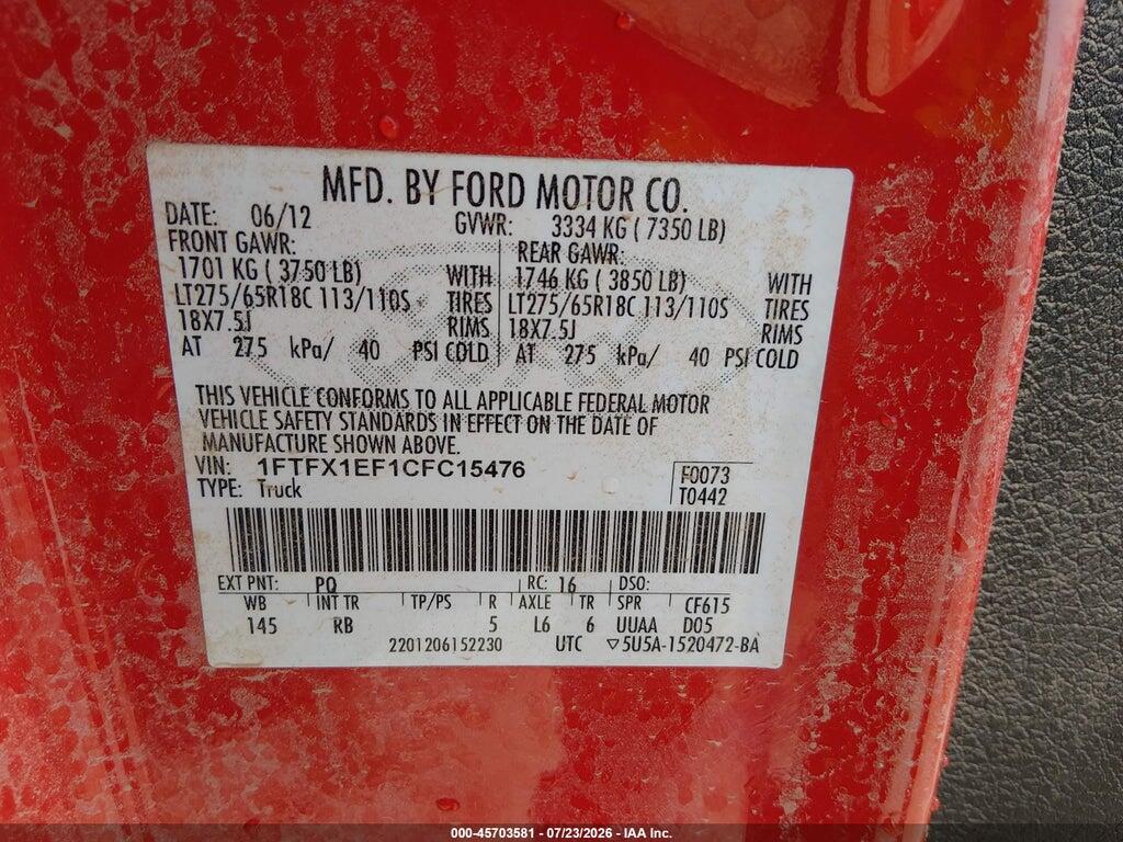 1FTFX1EF1CFC15476 2012 FORD F-150 photo no. 9