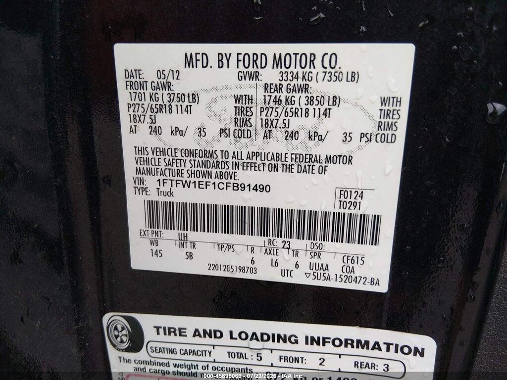 1FTFW1EF1CFB91490 2012 FORD F-150 photo no. 9