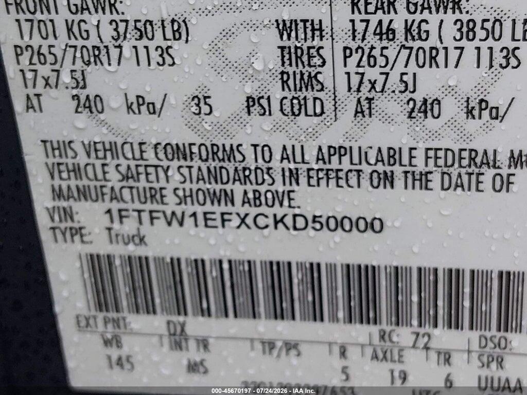 1FTFW1EFXCKD50000 2012 FORD F-150 photo no. 9