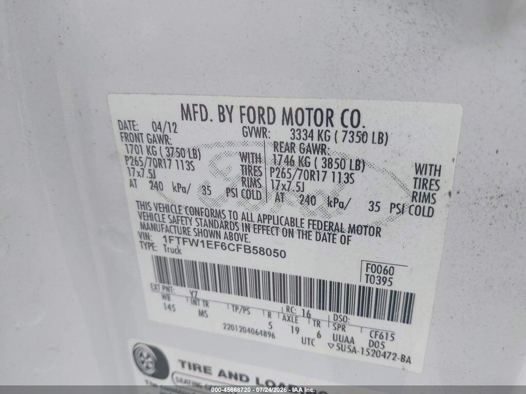 1FTFW1EF6CFB58050 2012 FORD F-150 photo no. 9