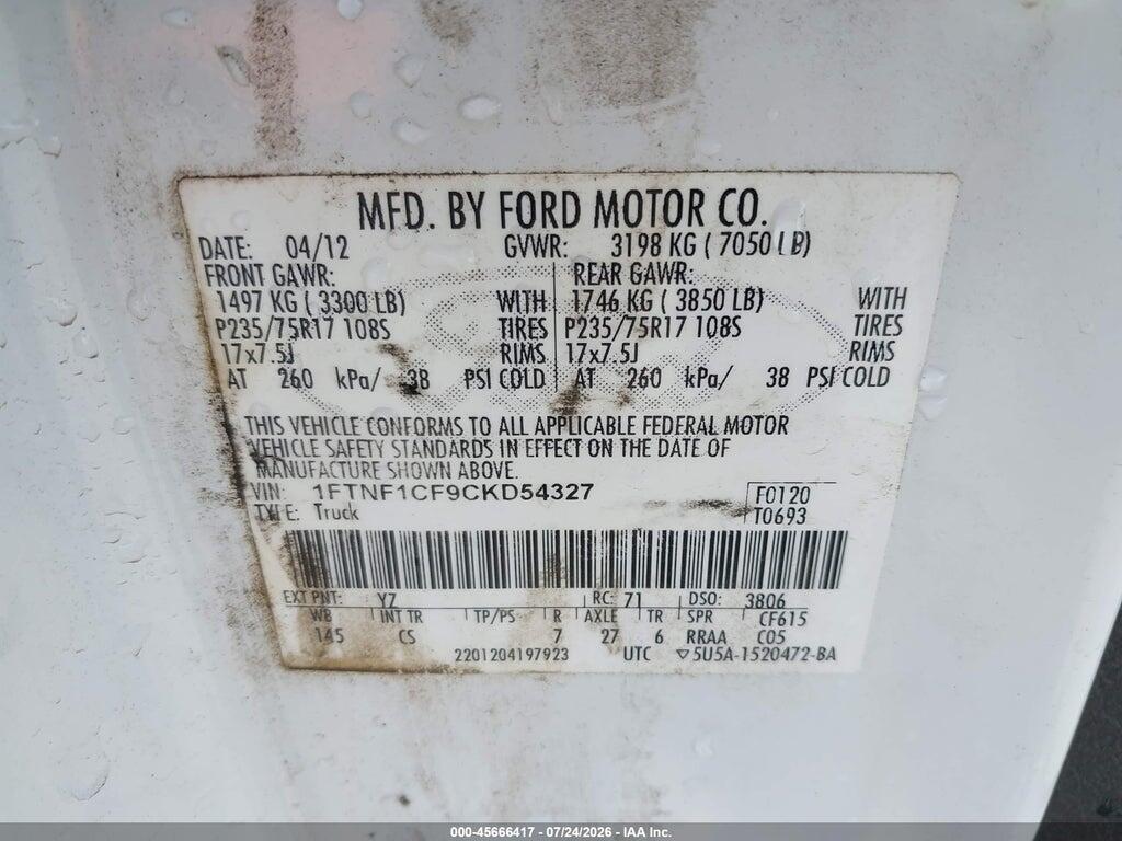 1FTNF1CF9CKD54327 2012 FORD F-150 photo no. 9