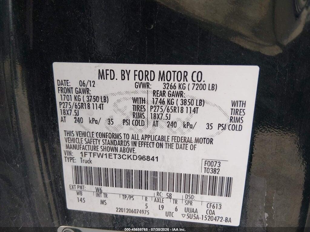 1FTFW1ET3CKD96841 2012 FORD F-150 photo no. 9