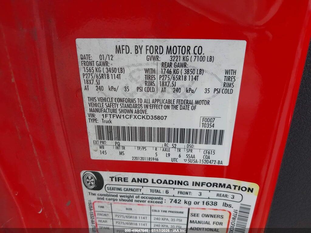 1FTFW1CFXCKD35807 2012 FORD F-150 photo no. 9