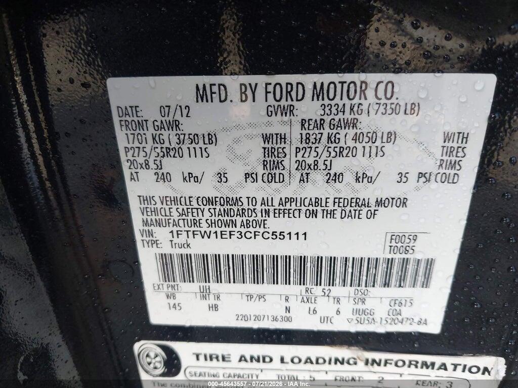1FTFW1EF3CFC55111 2012 FORD F-150 photo no. 9