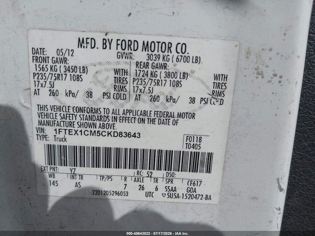1FTEX1CM5CKD83643 2012 FORD F-150 photo no. 9