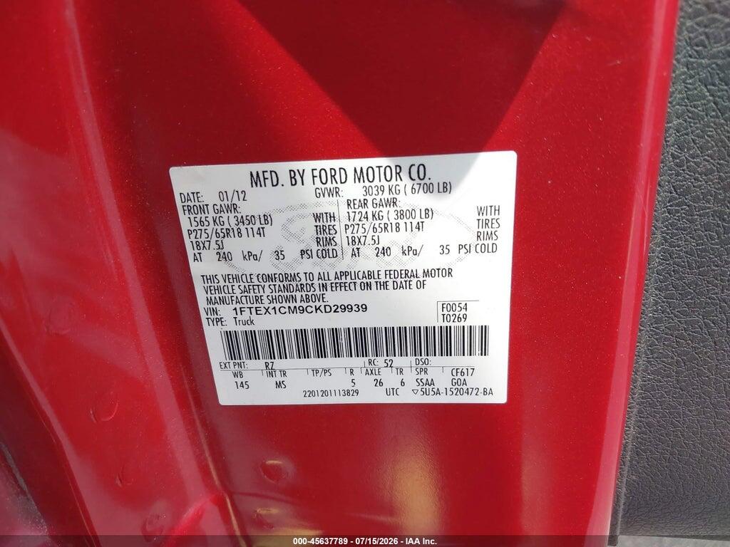 1FTEX1CM9CKD29939 2012 FORD F-150 photo no. 9
