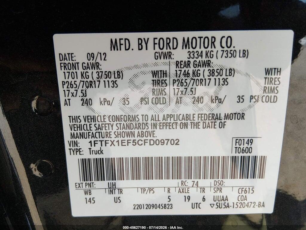 1FTFX1EF5CFD09702 2012 FORD F-150 photo no. 9