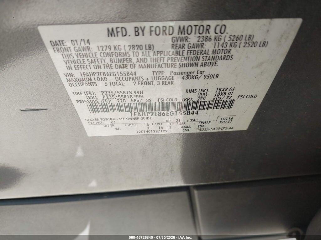 1FAHP2E86EG155844 2014 FORD TAURUS photo no. 9