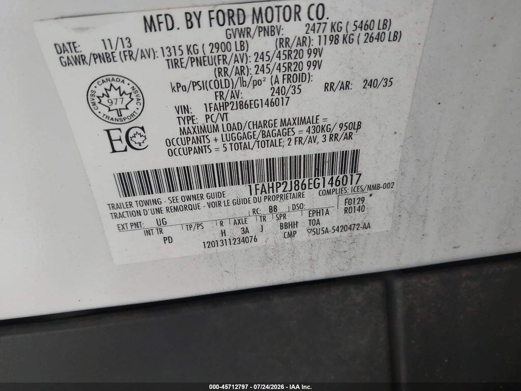 1FAHP2J86EG146017 2014 FORD TAURUS photo no. 9