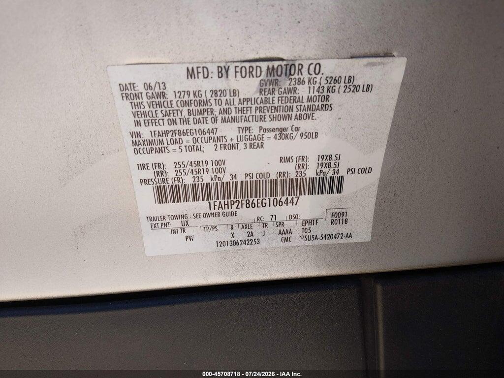 1FAHP2F86EG106447 2014 FORD TAURUS photo no. 9