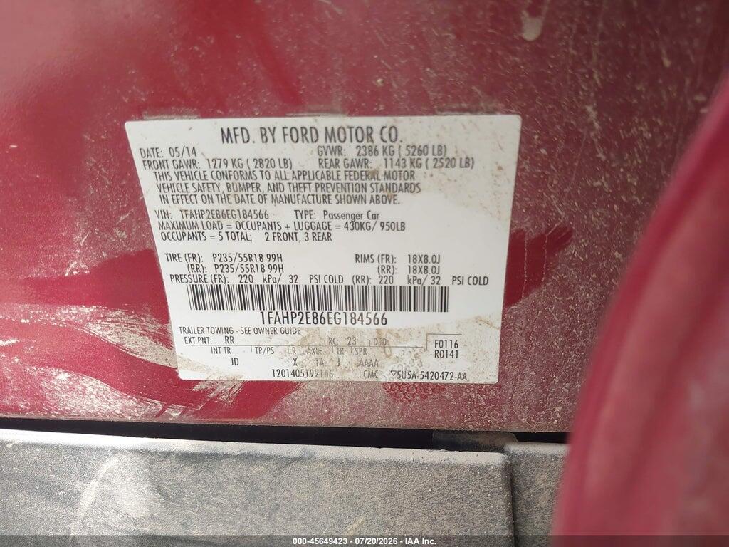 1FAHP2E86EG184566 2014 FORD TAURUS photo no. 9