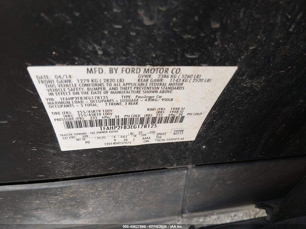 1FAHP2F83EG178125 2014 FORD TAURUS photo no. 9