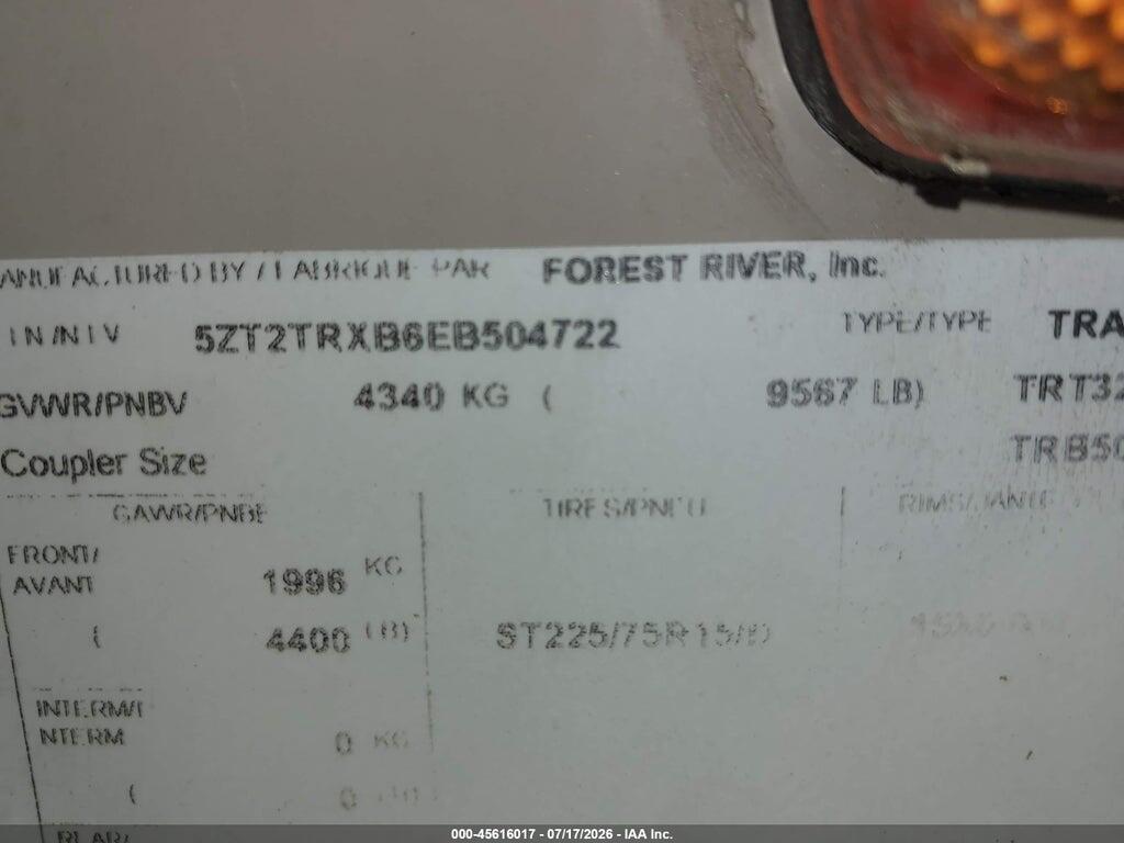 5ZT2TRXB6EB504722 2014 FOREST RIVER TRACKER photo no. 9