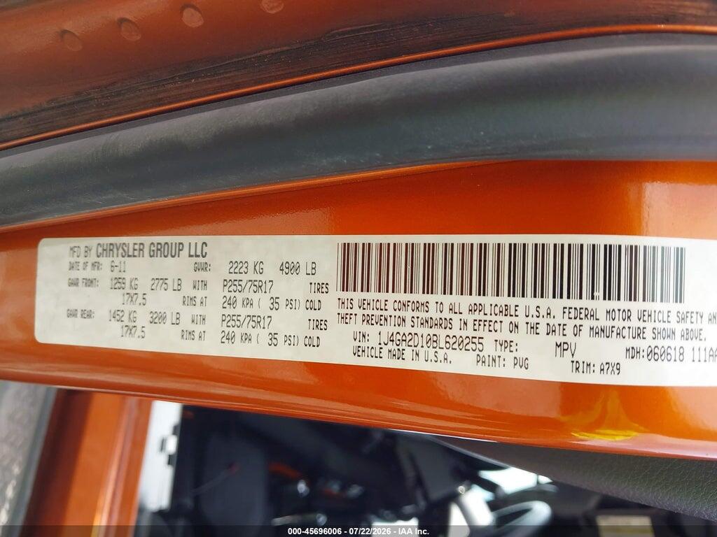 1J4GA2D10BL620255 2011 JEEP WRANGLER photo no. 9