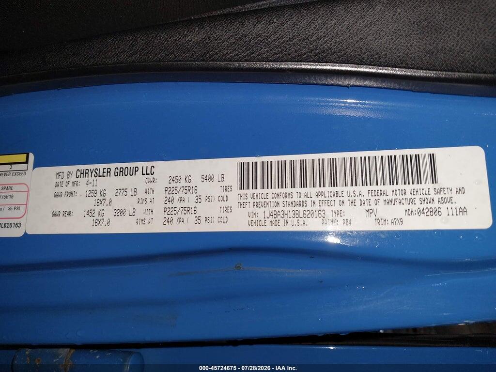 1J4BA3H13BL620163 2011 JEEP WRANGLER UNLIMITED photo no. 9