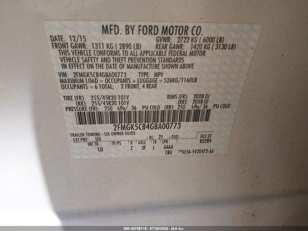2FMGK5C84GBA00773 2016 FORD FLEX photo no. 9