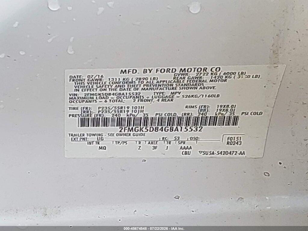 2FMGK5D84GBA15532 2016 FORD FLEX photo no. 9