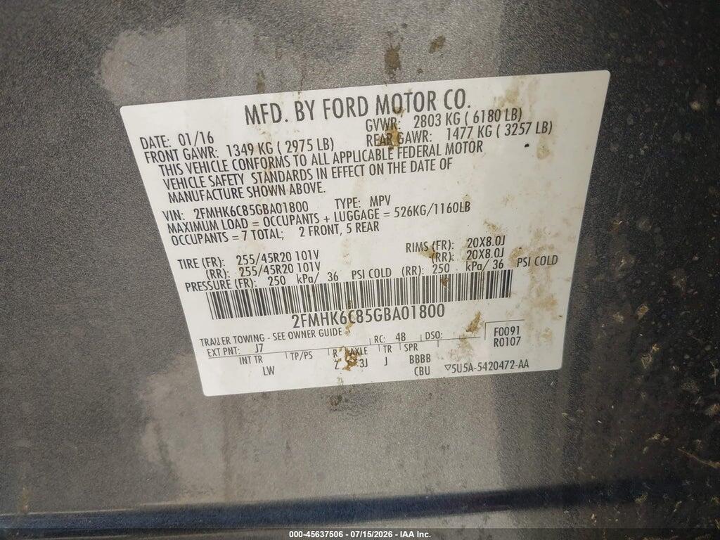 2FMHK6C85GBA01800 2016 FORD FLEX photo no. 9