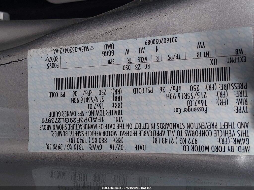 1FADP3F29GL273976 2016 FORD FOCUS photo no. 9