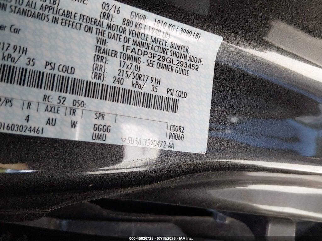 1FADP3F29GL293452 2016 FORD FOCUS photo no. 9