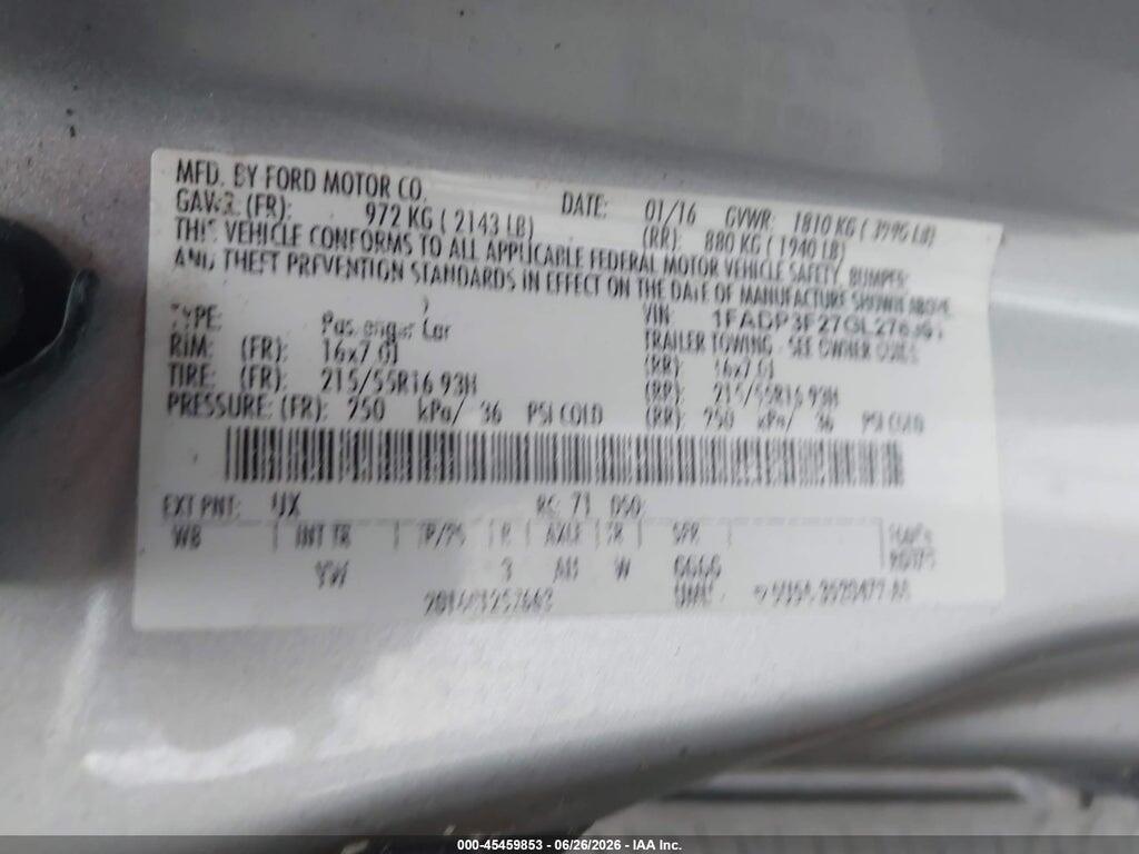 1FADP3F27GL276391 2016 FORD FOCUS photo no. 9