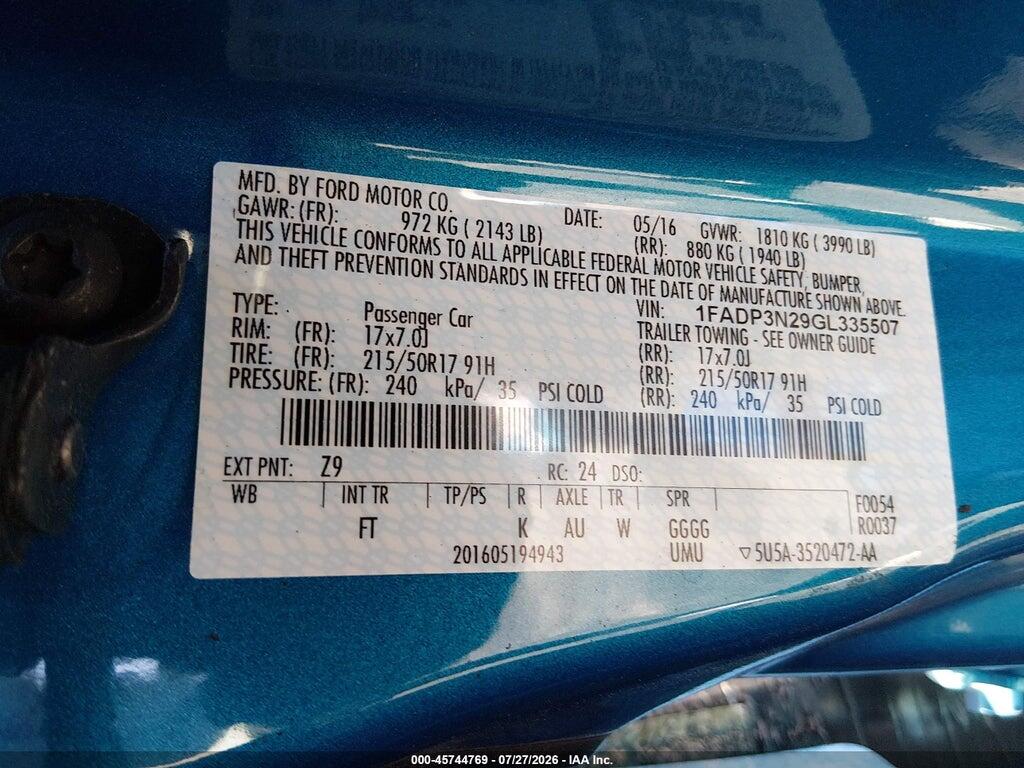 1FADP3N29GL335507 2016 FORD FOCUS photo no. 9