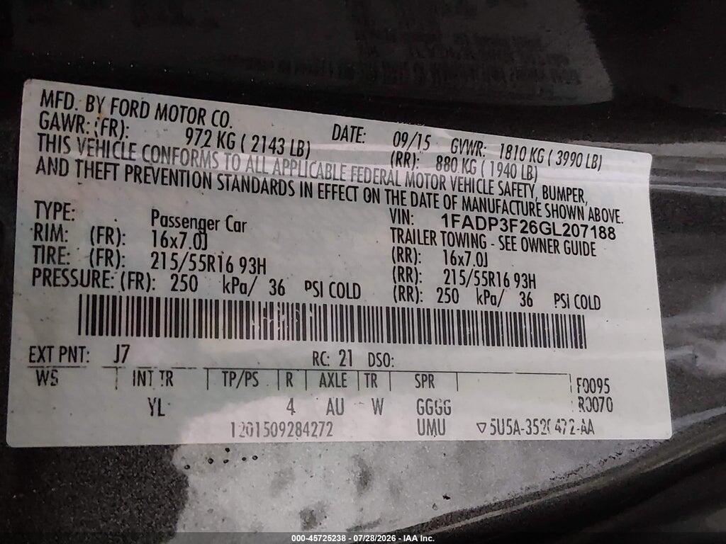 1FADP3F26GL207188 2016 FORD FOCUS photo no. 9
