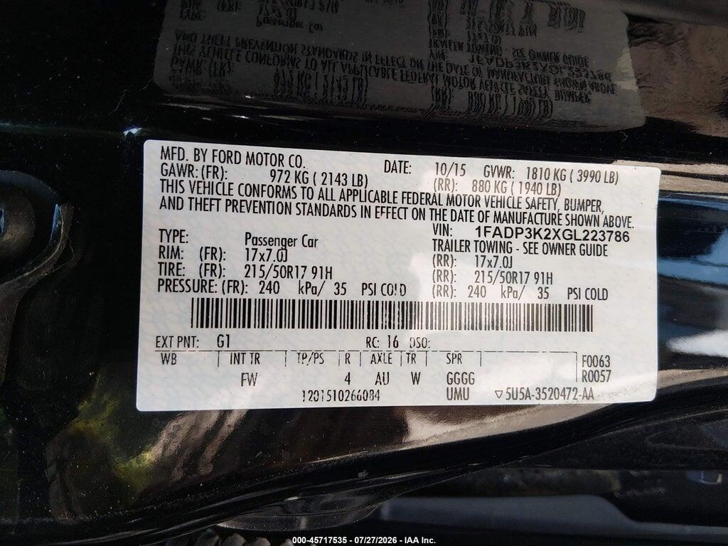 1FADP3K2XGL223786 2016 FORD FOCUS photo no. 9