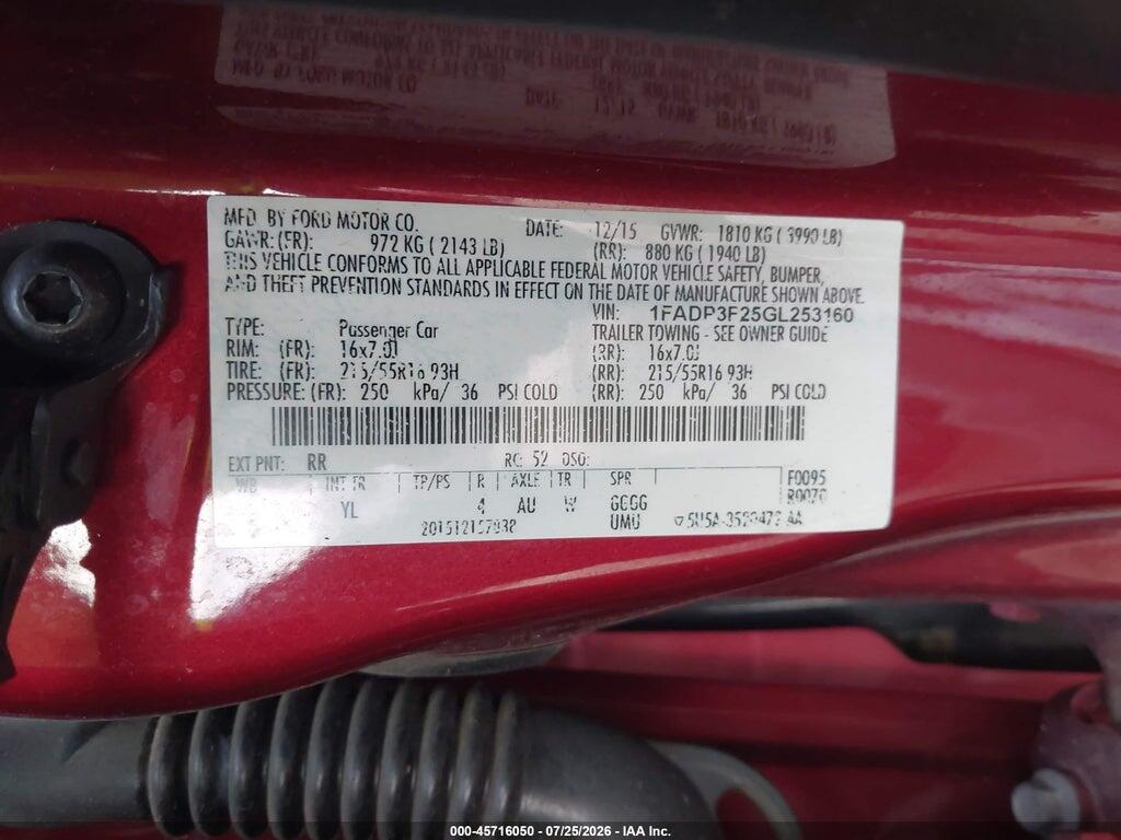 1FADP3F25GL253160 2016 FORD FOCUS photo no. 9